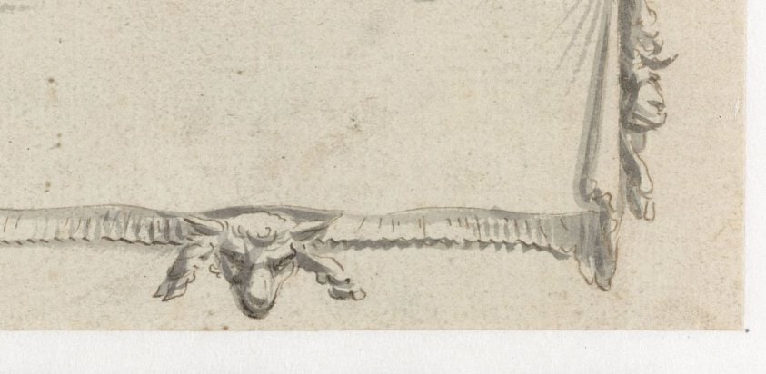 Rechthoekige cartouche met ramskoppen