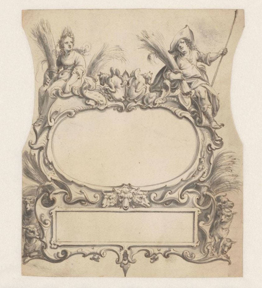Cartouche met ovaal en vierkant compartiment