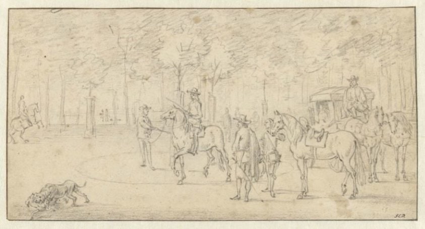 Riding Lesson in a Park, with a Carriage and Other Figures