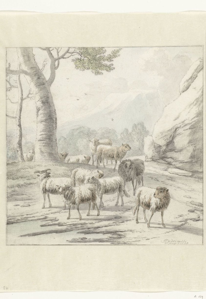 Landscape with a Flock of Sheep near a Tree