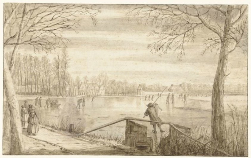 Skaters on the River Vecht, near Maarssen, with the Estates of Daelwijck and Vechthoven in the Distance