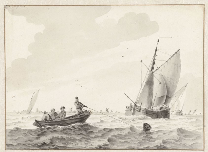 Golvend water met een roeiboot bij een boei