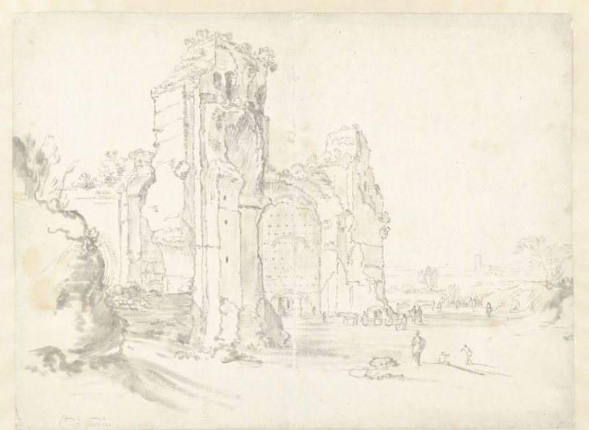 View of the Baths of Caracalla, Rome, with Distinguished Visitors and a Coach