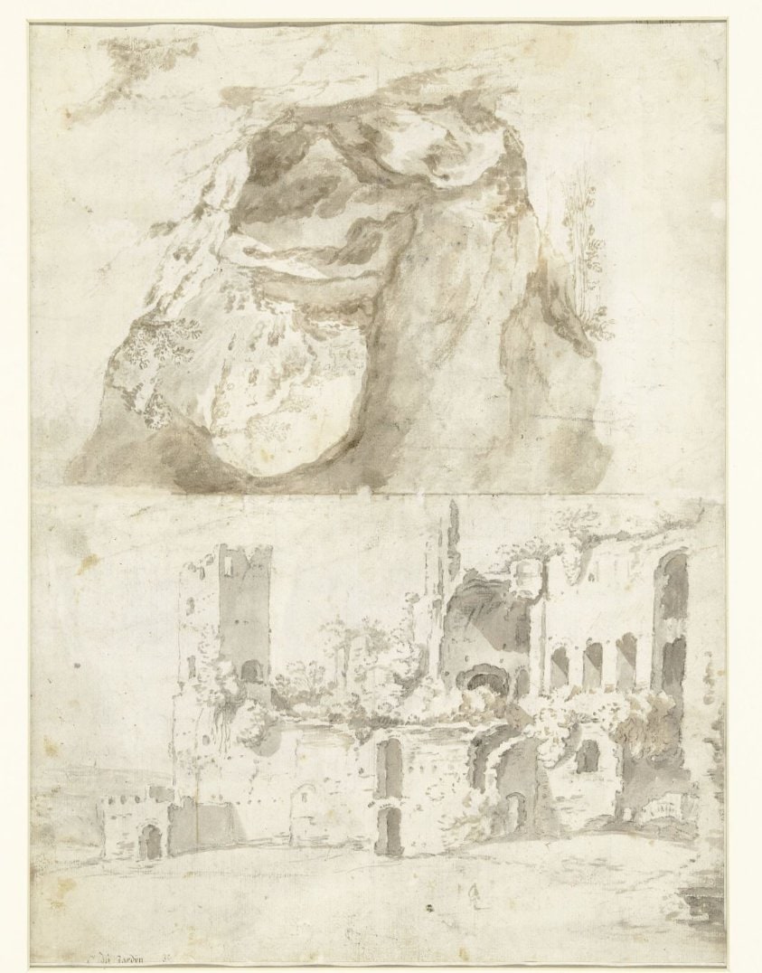 View in a Cave and View of a Classical Ruin