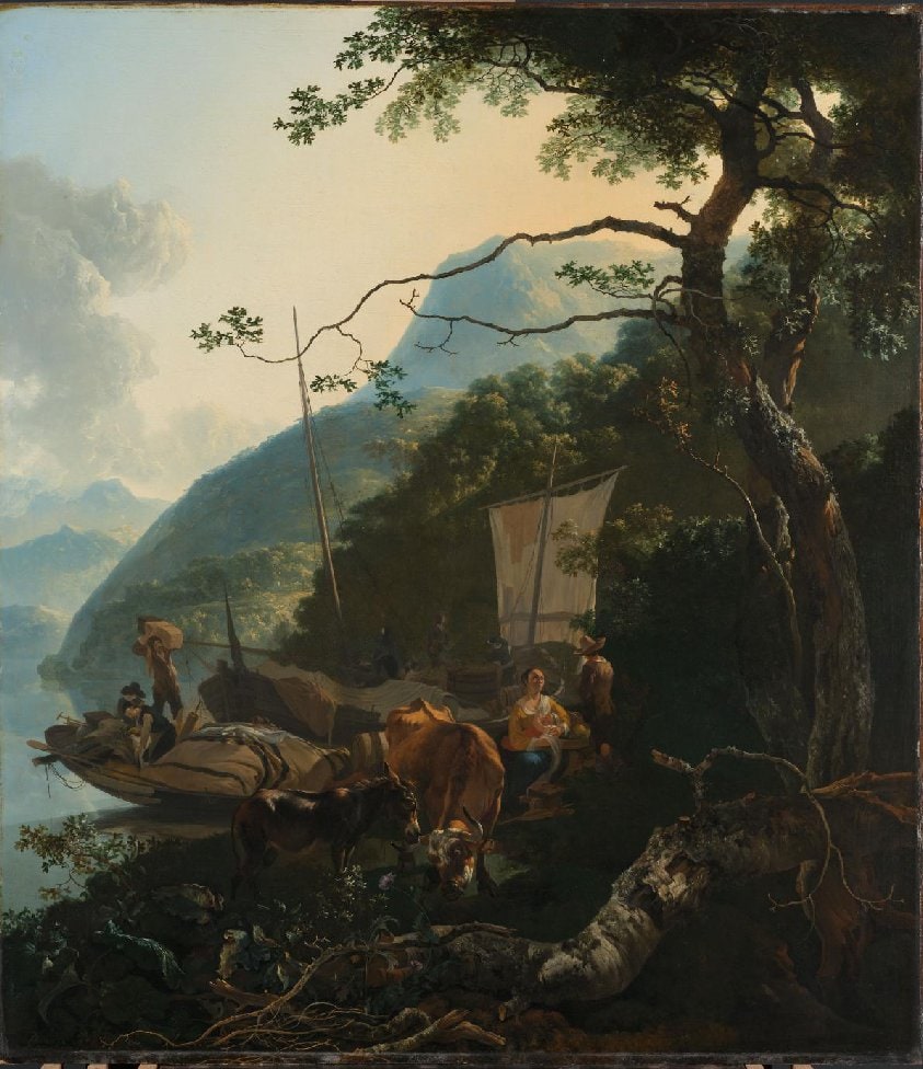 Boatmen Moored on the Shore of an Italian Lake