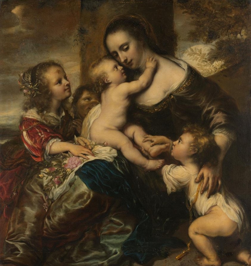 Portrait of a woman with four children, depicted as Caritas