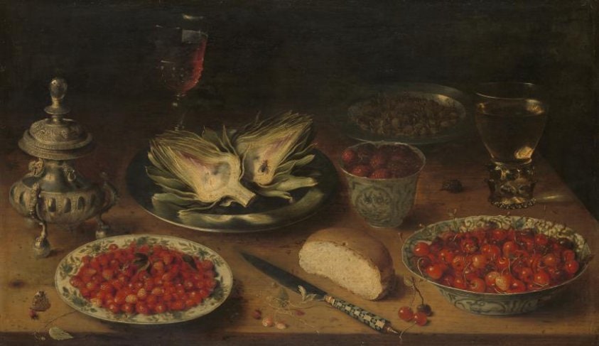 Still Life with Artichoke, Fruit in Kraak Porcelain Ware, a Salt Cellar/Pepper Castor