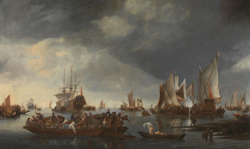 Harbor with Sailboats and Ferry Boat