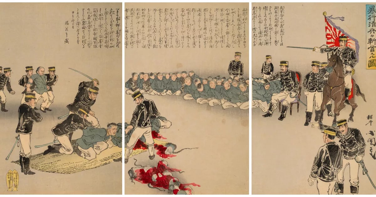 Illustration of the Decapitation of Violent Chinese Soldiers  (Bôkô shihei o zanshu suru zu)