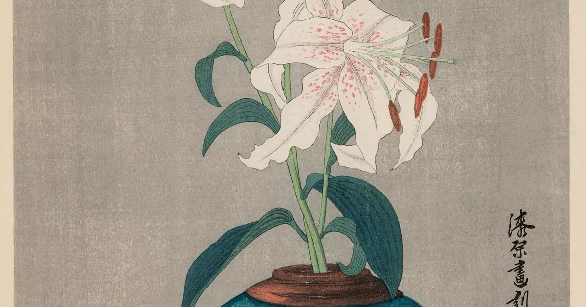 Lillies in a blue vase