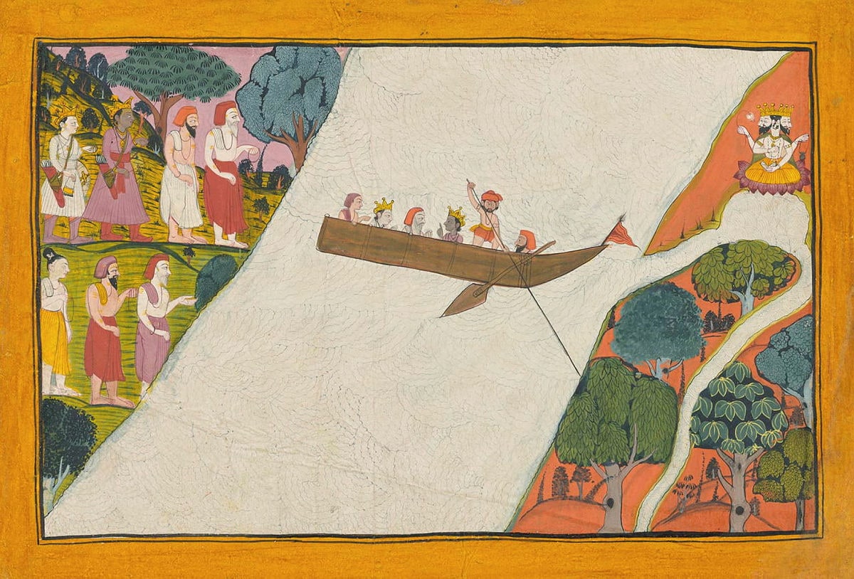 Visvamitra crosses the Sarayu with Rama and Laksmana c.1800