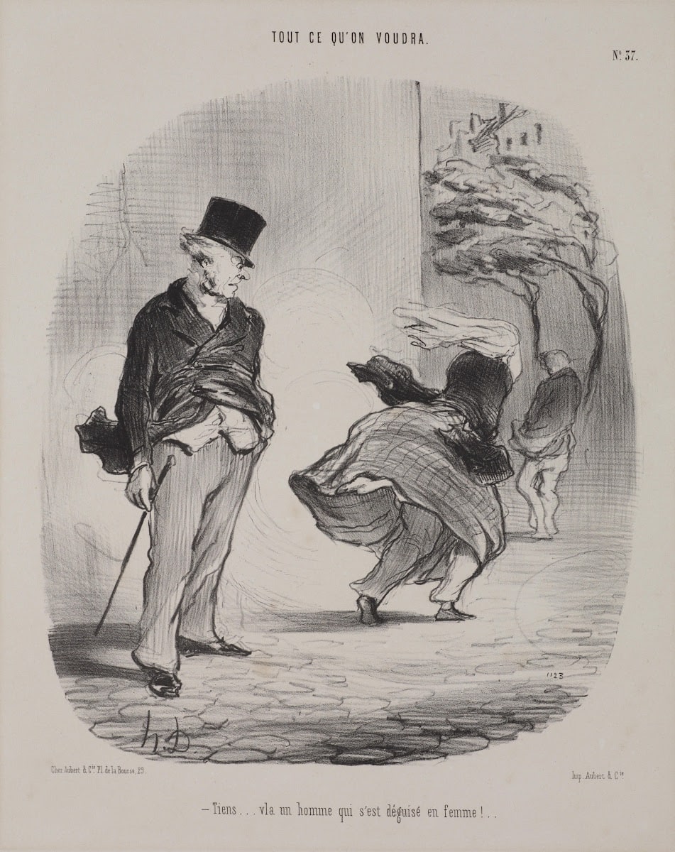 Tiens... vla un homme qui s'est déguisé en femme!.. Plate 37 from Tout ce qu'on voudra.