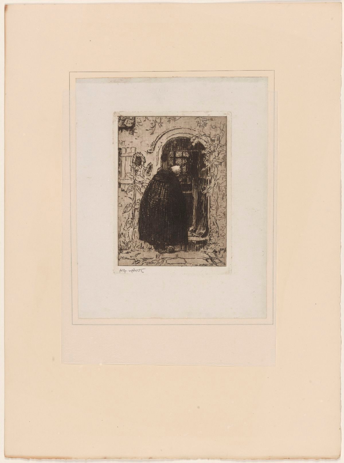 Woman with a Long Coat in Front of a Door