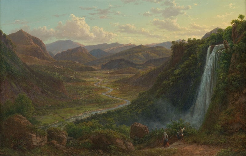 The falls of the Veliono near Terni with the view up the Valley of the River Nera