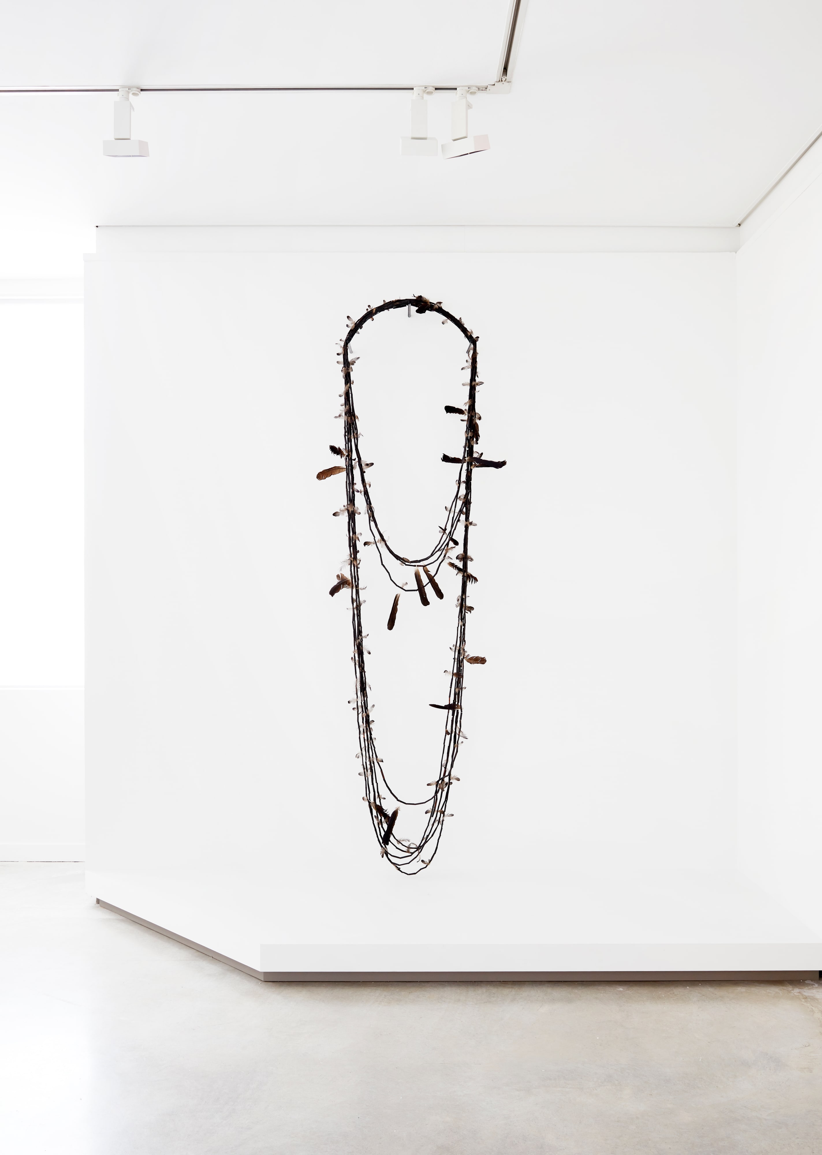 Black river reeds necklace with crow feathers, waxed thread