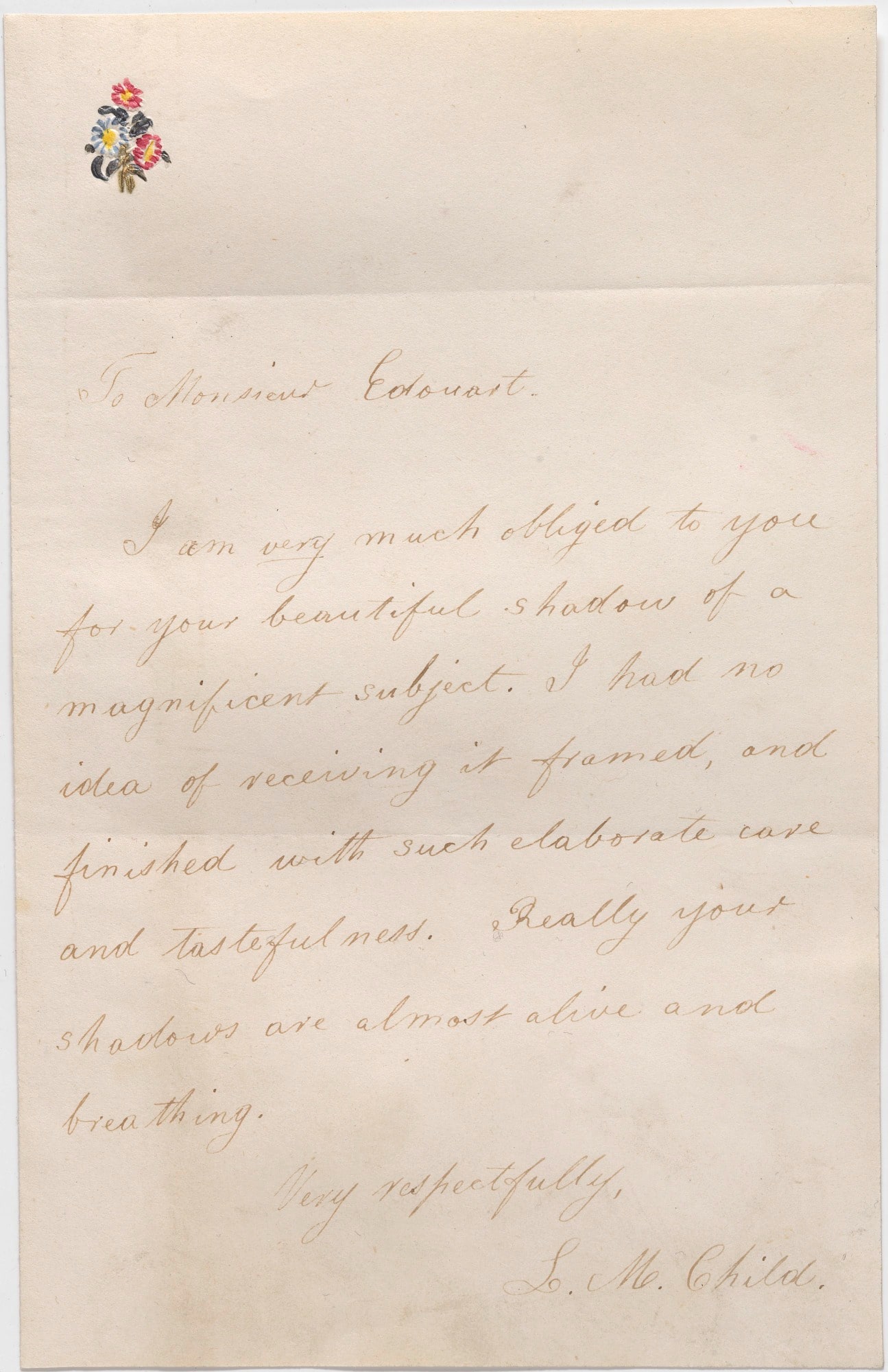 Letter to Auguste Edouart from Lydia Maria Child