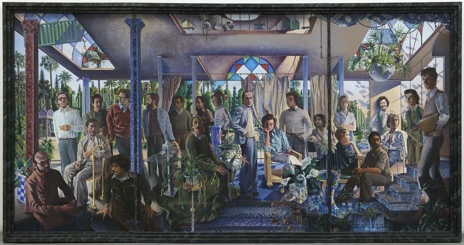 Grupo de personas en un atrio o alegoría del arte y la vida o del presente y el futuro