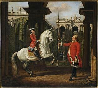 Colonel Königsfels teaching Prince Józef Poniatowski how to ride