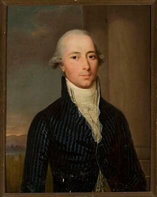Portrait of a man in a blue frock coat with a jabot