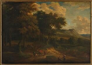 Landscape with staffage at sunset