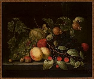 Still life with twigs of pomegranate and cherry