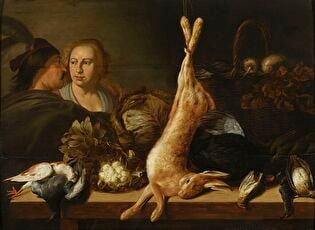 Stand with vegetables and a hare