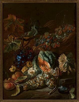 Still life with flowers and fruit