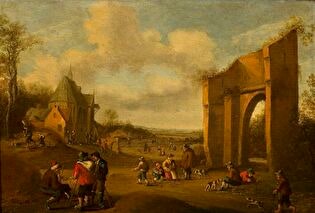 Countryside landscape with peasants