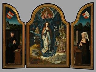 Triptych of Immaculate Conception, central section: Allegory of Immaculate Conception of Virgin Mary; left wing: Portrait of the founder, Mathias Laurin, Lord de Watervliet; right wing: Portrait of the founder's wife, Françoise Ruffault