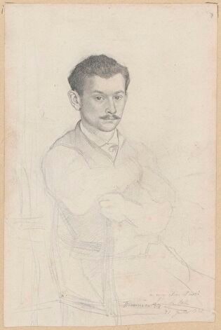 Feliks Jasieński sitting on a chair; verso: sketch of a man’s head with eyeglass