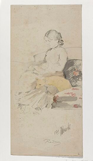 Helena Malczewska with a dog on a sofa