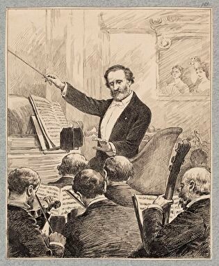 Giuseppe Verdi dyrygujący wykonaniem "Aidy"