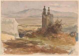 Landscape with a church; verso: view of Frascati