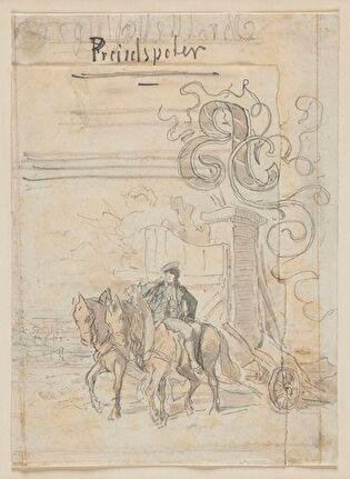 Initial B with a Genre Scene: Man Leading a Pair of Horses Pulling a Plough