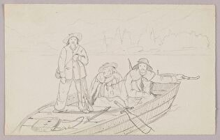 Three Man in a Boat on a Mountain Lake
