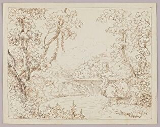 Landscape with Trees by the River, in the Background on a Hill; Verso: Landscape and Figural Sketches