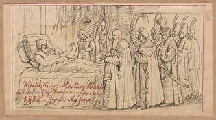 The dying grand prince of Moscow Vasili III of Russia relinquishes his power to Ivan IV the Terrible, most probably according to an illustration from the chronicle `Theatrum Europeum` Matthäus Merian