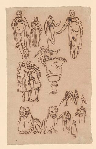 Figures and sculptures. Study no. 3 for the "Veduta ideata with steps and terraces"
