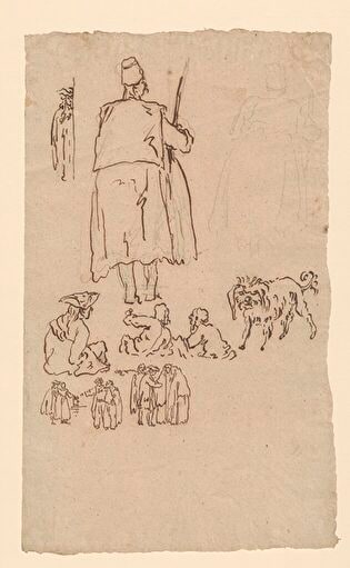 Studies of figures. Study no. 1 for the "Vedute ideate with self-portrait of Bellotto in the costume of a Venetian nobleman", with other studies
