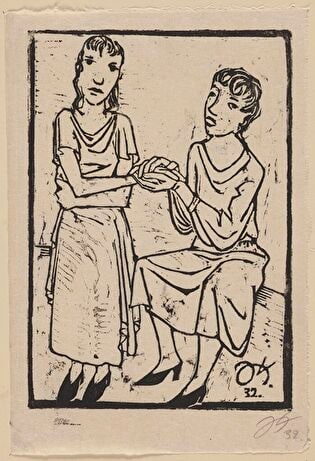 Two Women Holding Hands, Plate from the Series: 10. Holzschnitte