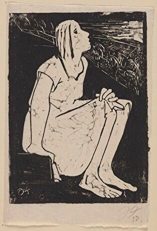 Woman Sitting on a Stone Step, Plate from the Series: 10. Holzschnitte