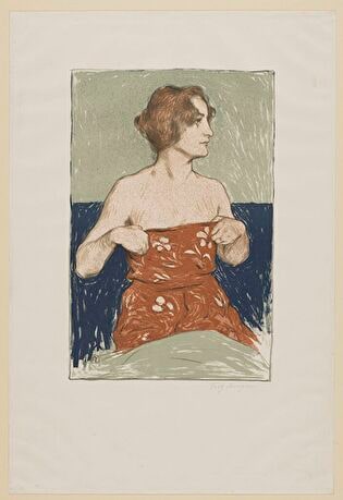 Portrait of a Woman in a Brown Dress with Bare Shoulders