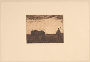 Man Harrowing a Field Using a Two-Horse Team