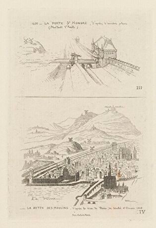 La Porte St Honore, d'apres d'ancien plans (plus Tour St Roch); La Butte des Moulins