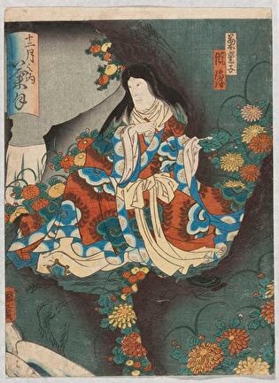 The Ninth Month (Kikuzuki): Actor Arashi Rikan III as Kikujidō, from the series Twelve Months (Jūni tsuki no uchi)「十二月ノ内 菊月」「菊童子」（二代目）「嵐璃珏」