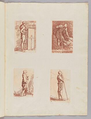 Sheet with Four Engravings Based on the 'Figurine' Series (in the Upper Left Corner, an Engraving with a Representation of a Young Man Looking at a Painting)