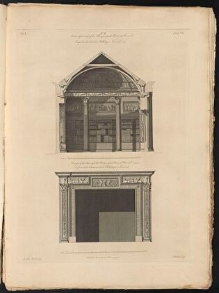 Vertical Section of the Library's Interior and Decoration Design for the Fireplace in Kenwood House