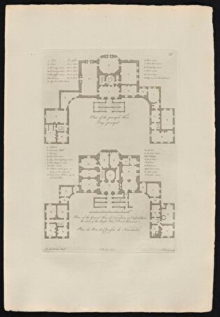 Plan of the Main Floor and the Ground Floor of Newnham Court in Oxfordshire, the Seat of the Earl of Harcourt