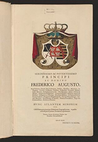 Karta dedykacyjna w publikacji: 'Atlas contractus sive mapparum geographicarum Jansoniarum auctarum et correctarum nova congeries. [Vol. III]'