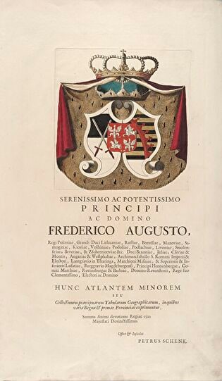 Karta dedykacyjna w publikacji Atlas contractus sive mapparum geographicarum Jansoniarum auctarum et correctarum nova congeries. [Wol.I]